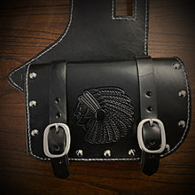 Load image into Gallery viewer, Heat Shield - Custom Art, Double Pouch, Metal Studs, &amp; Suede Backing, You Choose the Color of Stitching- Fits Indian Chief, Chieftain, Springfield and Roadmaster