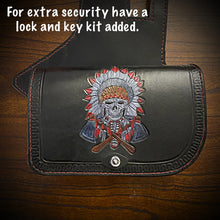 Load image into Gallery viewer, Heat Shield - Native Skull w/ Tomahawks, Black, Double Pouch, Fits Indian Chief, Chieftain, Springfield, Vintage and Roadmaster