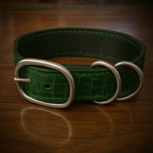 Load image into Gallery viewer, Dog Collar with Genuine Green Alligator leather