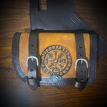 Load image into Gallery viewer, Heat Shield - Custom Art, double Pouch, fits Indian Chief, Chieftain, Springfield and Roadmaster 2 Tone Leather