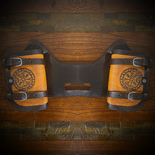 Load image into Gallery viewer, Heat Shield - Custom Art, double Pouch, fits Indian Chief, Chieftain, Springfield and Roadmaster 2 Tone Leather