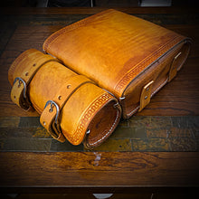 Load image into Gallery viewer, Motorcycle Luggage Rack Bag with Detachable Tool Bag, Custom Art, Indian Tan