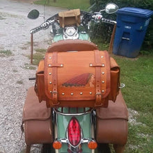 Load image into Gallery viewer, Motorcycle Trunk Bag, Custom Art Fits All Brands of Motorcycles w/ Rear Luggage Rack, Indian Tan