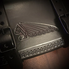 Load image into Gallery viewer, Heat Shield - Black Skull Warbonnet, Black, Double Pouch, Fits Indian  Chief, Chieftain, Springfield, Vintage and Roadmaster