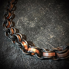 Load image into Gallery viewer, Chainmail Chain - Penny Dreadful, Black steel rings, copper American pennies.