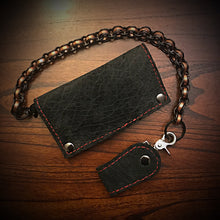 Load image into Gallery viewer, Long Biker Exotic Leather Wallet with Chain - Hippopotamus, Red Stitching
