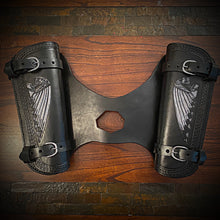 Load image into Gallery viewer, Heat Shield for  Indian Scout motorcycle - Double Pouch - Skull Warbonnet Grey