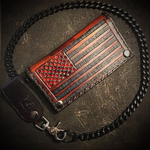 Load image into Gallery viewer, Long Biker Leather Wallet with Chain - Old Glory, Brown