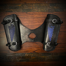 Load image into Gallery viewer, Heat Shield for  Indian Scout motorcycle - Double Pouch - Skull Warbonnet Blue