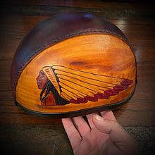 Load image into Gallery viewer, Half Helmet with Custom Art - send me your favorite helmet, I’ll cover it in leather.