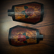 Load image into Gallery viewer, Leather Covered Handlebar Hand Guards Black, Custom Art