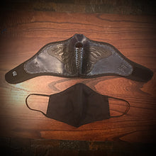 Load image into Gallery viewer, Leather Face Mask with Butterfly Art, Regular Face Mask Included