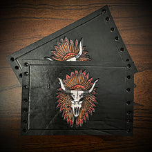 Load image into Gallery viewer, Motorcycle Fork Covers - Cow Skull &amp; War Bonnet Black
