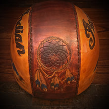 Load image into Gallery viewer, Half Helmet with Custom Art - send me your favorite helmet, I’ll cover it in leather.