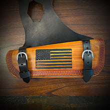 Load image into Gallery viewer, Heat Shield for Indian Scout motorcycle - Double Pouch - Custom Art Tan &amp; Black