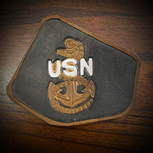 Load image into Gallery viewer, Leather Frame Emblem for the Indian Scout - Navy (ships now) Clearance Sale