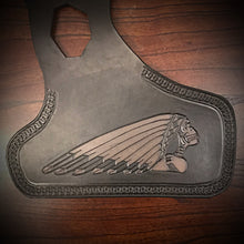 Load image into Gallery viewer, Heat Shield for Indian Scout Motorcycle with Pouch - Skull War Bonnet Skull, Black