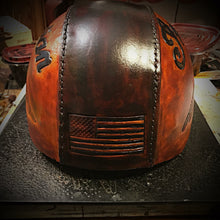 Load image into Gallery viewer, Half Helmet with Custom Art - send me your favorite helmet, I’ll cover it in leather.