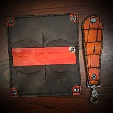 Load image into Gallery viewer, Long Biker Exotic Leather Wallet with Chain - American Alligator Leather, Orange &amp; Black