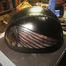 Load image into Gallery viewer, Leather covered Half Helmet With Skull Warbonnet