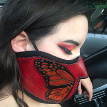 Load image into Gallery viewer, Leather Face Mask with Butterfly Art, Regular Face Mask Included
