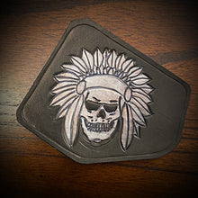 Load image into Gallery viewer, Leather Frame Emblem for the Indian Scout - Native Skull