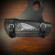 Load image into Gallery viewer, Heat Shield for  Indian Scout motorcycle - Double Pouch - Skull Warbonnet Grey