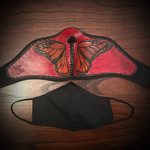 Load image into Gallery viewer, Leather Face Mask with Butterfly Art, Regular Face Mask Included