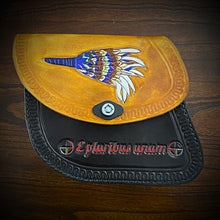 Load image into Gallery viewer, Swing Arm Bag - Fits Indian Scout &amp; Chief Models, Custom Art, Indian Tan &amp; Black
