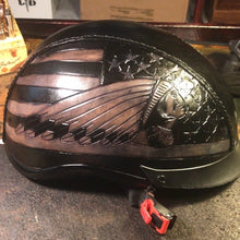 Load image into Gallery viewer, Leather covered Half Helmet With Old Glory background