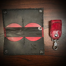 Load image into Gallery viewer, Long Biker Exotic Leather Wallet with Chain - American Alligator Leather, Red, Red &amp; Black Interior, Black Stitching