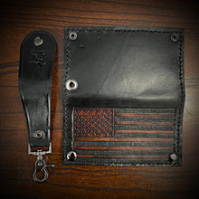 Load image into Gallery viewer, Long Biker Leather Wallet with Chain- Old Glory, Black