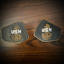 Load image into Gallery viewer, Leather Frame Emblem for the Indian Scout - Navy (ships now) Clearance Sale